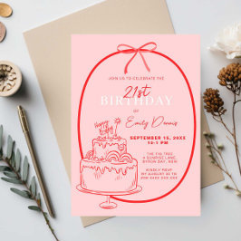 Whimsical Retro Border 21st Birthday Party 招待状