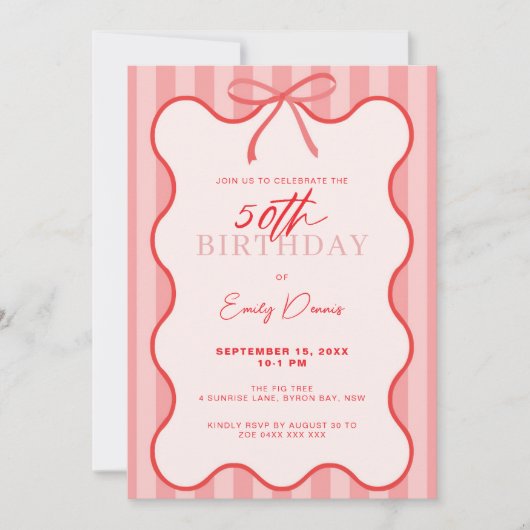 Whimsical Retro Border 50th Birthday Party 招待状 (正面)