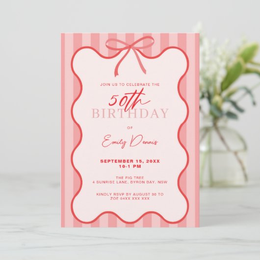 Whimsical Retro Border 50th Birthday Party 招待状 (スタンド正面)