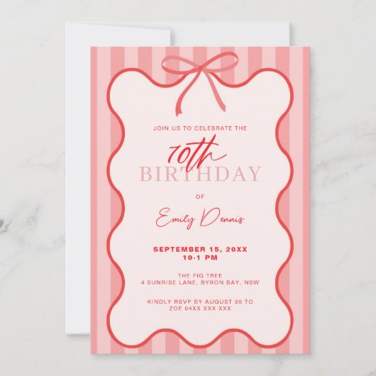 Whimsical Retro Border 70th Birthday Party 招待状 (正面)
