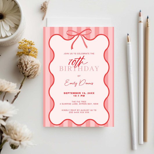 Whimsical Retro Border 70th Birthday Party 招待状