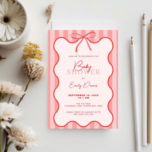 Whimsical Retro Border Baby Shower 招待状