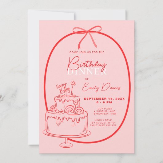 Whimsical Retro Border Birthday Dinner 招待状 (正面)