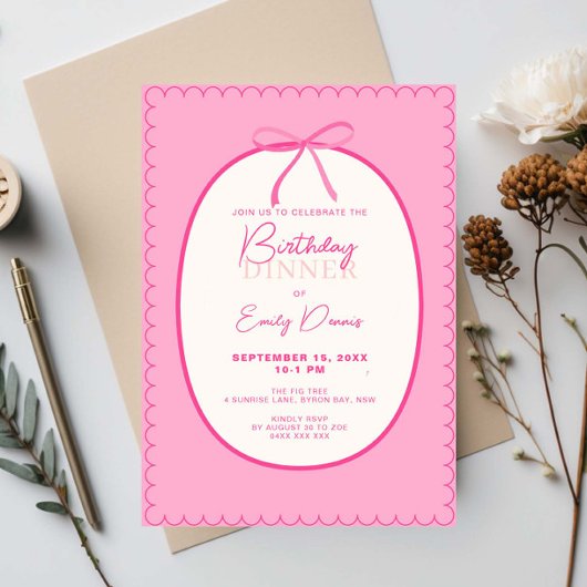 Whimsical Retro Border Birthday Dinner 招待状