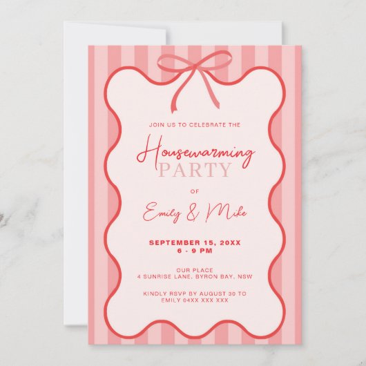 Whimsical Retro Border Housewarming party 招待状 (正面)