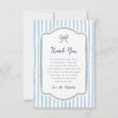 Whimsical Retro Bow & Blue Stripes Wedding サンキューカード (正面)