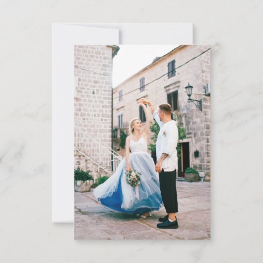 Whimsical Retro Bow & Blue Stripes Wedding サンキューカード (裏面)