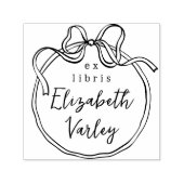 Whimsical Retro Bow Modern Script Ex Libris Book セルフインキングスタンプ (デザイン)