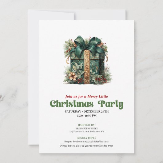 Whimsical retro Christmas present party invitation 招待状 (正面)
