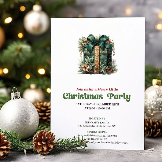 Whimsical retro Christmas present party invitation 招待状