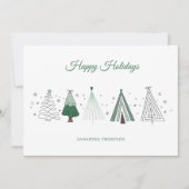 Whimsical Retro Christmas Trees Christmas シーズンカード (正面)