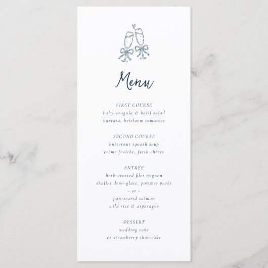 Whimsical Retro Doodle Blue Stripes Wedding メニュー (正面)