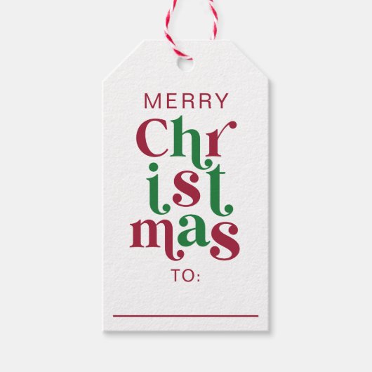 Whimsical Retro Merry Christmas Typography ギフトタグ (正面)