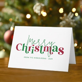 Whimsical Retro Merry Christmas with Family Name カード