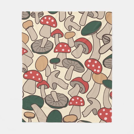 Whimsical Retro Mushroom Botanical フリースブランケット (正面)