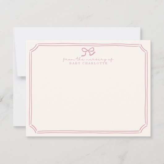 Whimsical retro Pink Bow Nursery Note Card 招待状 (正面)