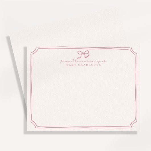 Whimsical retro Pink Bow Nursery Note Card 招待状