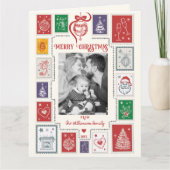 Whimsical Retro Stamp Christmas Illustration Photo カード (正面)