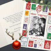 Whimsical Retro Stamp Christmas Illustration Photo カード
