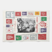 Whimsical Retro Stamp Christmas Illustration Photo キッチンタオル (横)