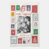 Whimsical Retro Stamp Christmas Illustration Photo キッチンタオル (縦)