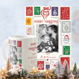 Whimsical Retro Stamp Christmas Illustration Photo コーヒーマグカップ