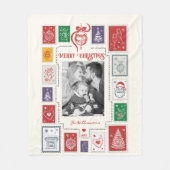 Whimsical Retro Stamp Christmas Illustration Photo フリースブランケット (正面)