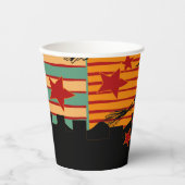 Whimsical Retro Witch Hat Over Skyline Halloween 紙コップ (正面)