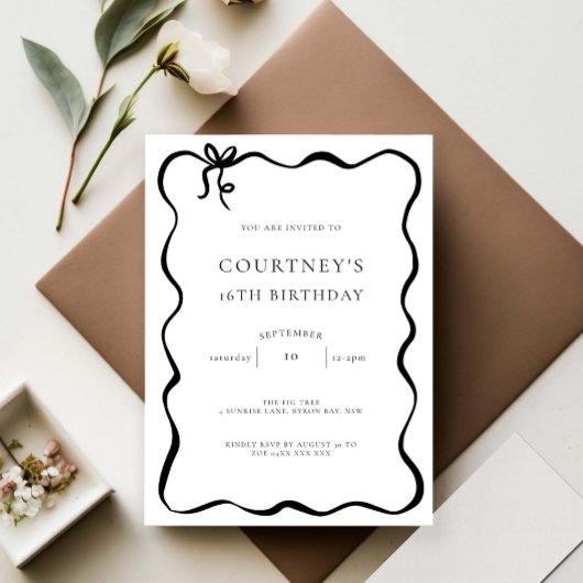 Whimsical Ribbon Bow 16th Birthday Party 招待状