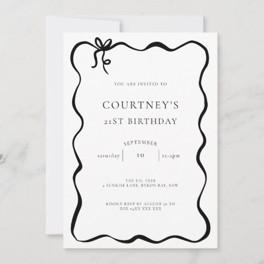 Whimsical Ribbon Bow 21st Birthday Party 招待状 (正面)