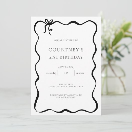 Whimsical Ribbon Bow 21st Birthday Party 招待状 (スタンド正面)