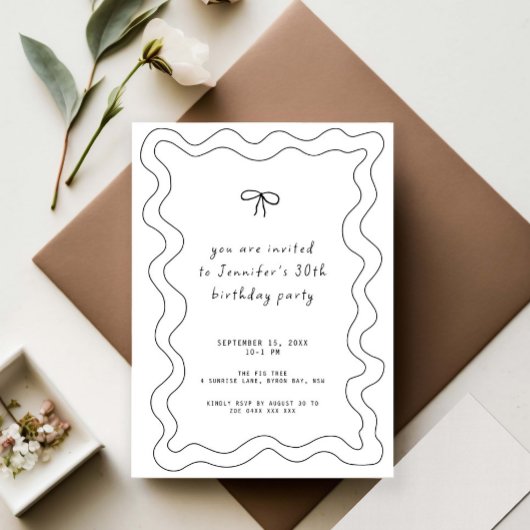 Whimsical Ribbon Bow 30th Birthday Party 招待状