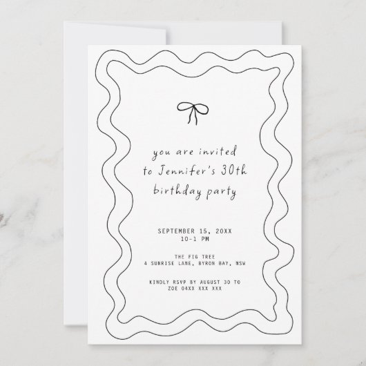 Whimsical Ribbon Bow 30th Birthday Party 招待状 (正面)