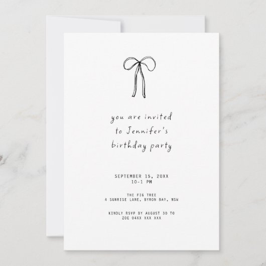 Whimsical Ribbon Bow Birthday Party 招待状 (正面)