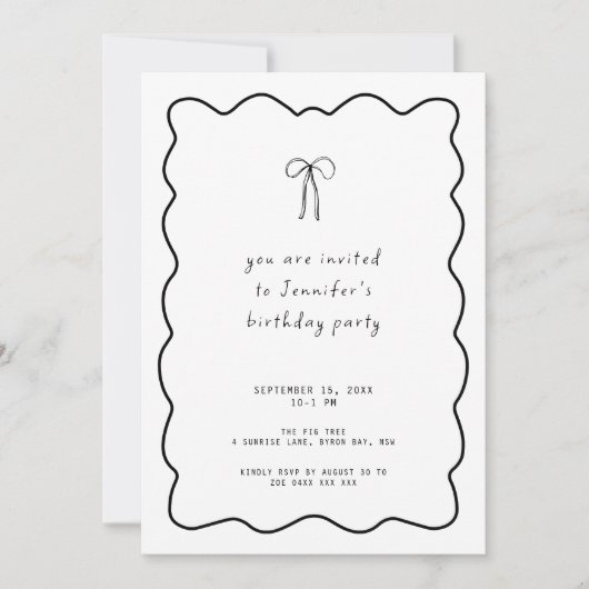 Whimsical Ribbon Bow Birthday Party 招待状 (正面)