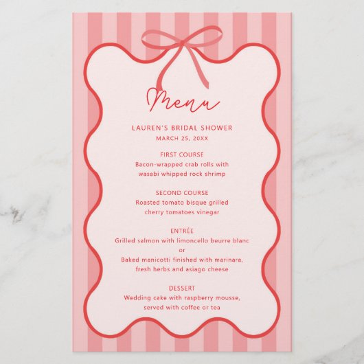 Whimsical Ribbon bridal shower menu with name (正面)