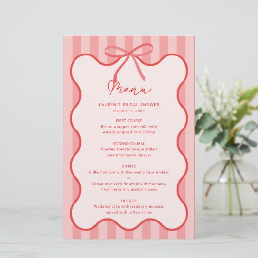 Whimsical Ribbon bridal shower menu with name (スタンド正面)