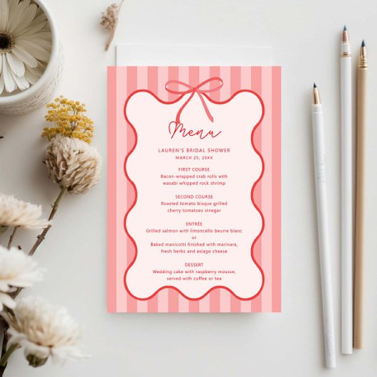 Whimsical Ribbon bridal shower menu with name