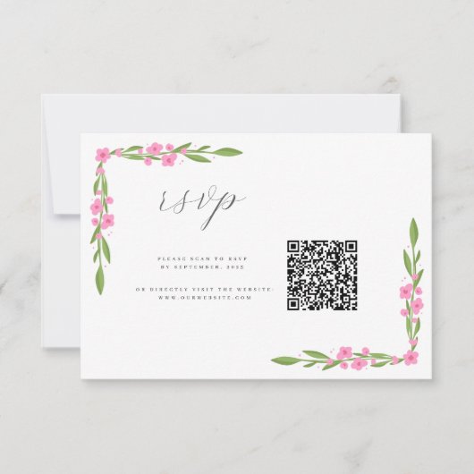 Whimsical Ribbon Floral Wedding QR 出欠カード (正面)