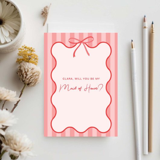 Whimsical Ribbon maid of honor card 招待状
