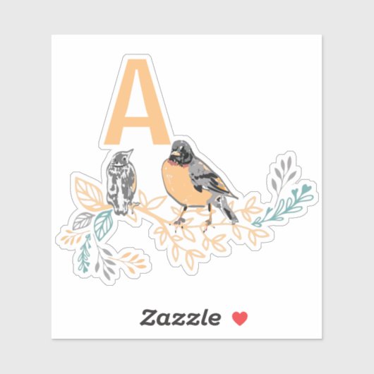  whimsical robin bird mama baby flower monogram シール (シート)