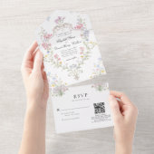 Whimsical Rococo Floral Crest Wedding QR Code Rsvp オールインワン招待状 (貼ってはがせる)
