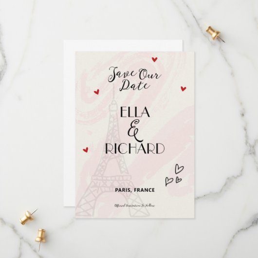 Whimsical Romantic Paris Save the Date Invitation セーブザデート (正面/裏面インサイチュ)