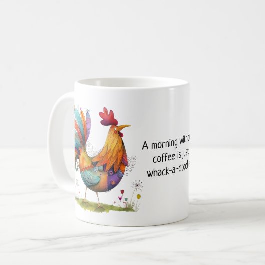 Whimsical Rooster Coffee Humor - Funny コーヒーマグカップ (正面左)