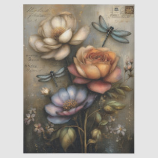 Whimsical Rose & Dragonfly Ephemera Decoupage 薄葉紙