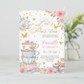 Whimsical rose Pink Floral Tea Party Birthday  招待状 (スタンド正面)