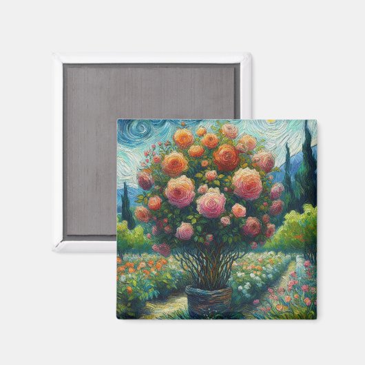Whimsical Rose Topiary Impressionistic Painting マグネット (正面/裏面)