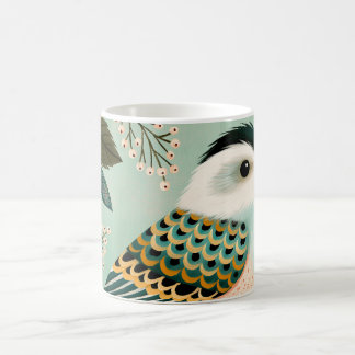 Whimsical Roses Flowers Vintage Folk Bird コーヒーマグカップ