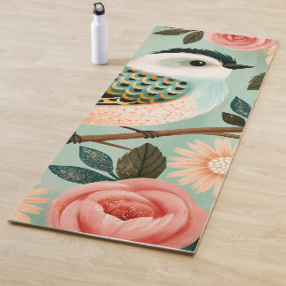 Whimsical Roses Flowers Vintage Folk Bird ヨガマット