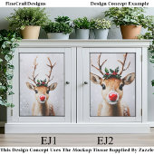 Whimsical Rudolph Reindeer Red Nose EJ1 Decoupage 薄葉紙